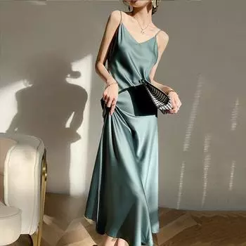 Весна и лето Новое атласное сексуальное платье на бретелях для женщин, модное повседневное платье без рукавов, однотонное женское элегантное облегающее платье для вечеринок и клуба 26314 S белый