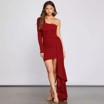 Весна и лето Новое женское однотонное платье с открытой спиной и плиссировкой, с длинными рукавами и лентой на талии и плечах S белый