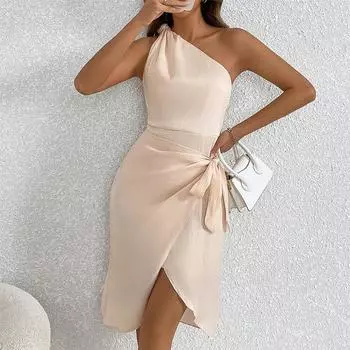 Весна и лето Новое женское сексуальное облегающее платье с бретельками на один шаг S абрикосовый