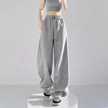 Весна и лето Новые американские спортивные белые банановые широкие брюки женские повседневные свободные изогнутые спортивные брюки S