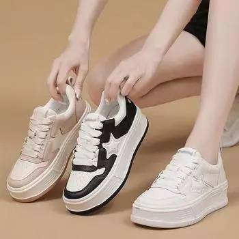 Весна и лето Новые белые туфли женские Ins модные повседневные туфли на платформе уличный стиль студенческие увеличивающие рост туфли для досок 35