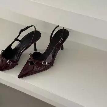 Весна и лето новые бежевые туфли на высоком каблуке женские туфли-туфли Muller с острым носком на тонком каблуке босоножки-мешки в стиле феи одинарные туфли с юбкой 35 чёрный