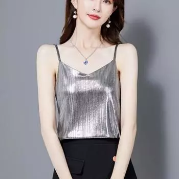 Весна и лето Новые блестящие внутри, наружные однотонные ярко-золотые простые модные универсальные тонкие яркие шелковые подтяжки S белый