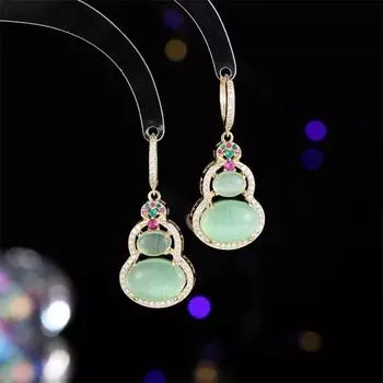 Весна и лето новые китайские серьги опал тыква ушная пряжка изысканный свет роскошь циркон ожерелье универсальный набор аксессуары