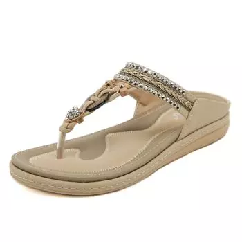 Весна и лето новые легкие и удобные сандалии на плоской подошве женские повседневные модные пляжные сандалии большого размера 36 абрикосовый