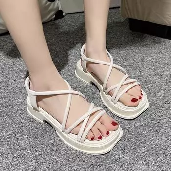 Весна и лето новые модные босоножки на толстом каблуке атмосферный тренд темперамент удобные простые японские и корейские босоножки на толстой подошве 35