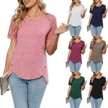 Весна и лето Новые модные повседневные футболки с круглым вырезом и коротким рукавом для женщин L армия зеленый