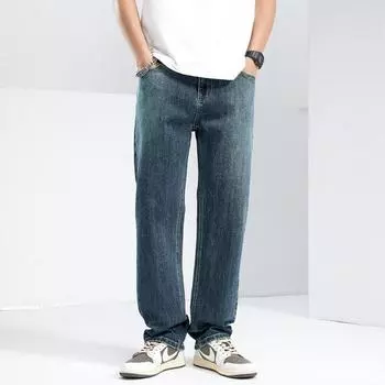 Весна и Лето Новые Мужские Свободные Прямые Американские Уличные Стрейч Джинсы Брюки Мужские 28 синий