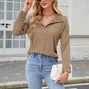 Весна и лето Новые независимые женские модные топы с лацканами Тонкие длинные рукава для женщин S хаки