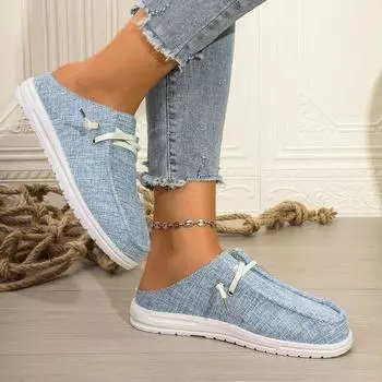 Весна и лето, новые однотонные туфли женские 2024 года, удобные повседневные парусиновые туфли, женские туфли на плоской подошве большого размера 36 небесно-голубой