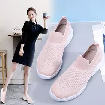 Весна и лето Новые плетеные эластичные носки Fly Женская обувь Повседневная плоская подошва 35 чёрный