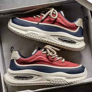 Весна и лето новые повседневные мужские туфли на толстой подошве с воздушной подушкой универсальные увеличивающие рост туфли для досок популярные подростковые модные туфли для папы Путяня 39 красный