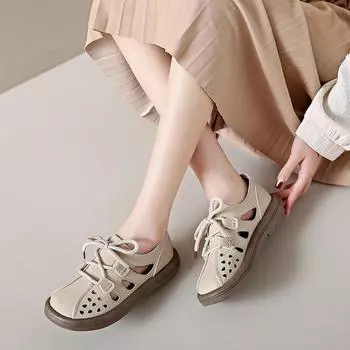 Весна и лето Новые ретро полые сандалии женские корейские версии The Big Yards of Casual Students Strap 35 абрикосовый