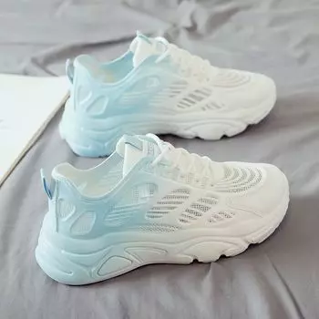 Весна и лето Новые сетчатые туфли с сетчатой поверхностью, туфли для папы, женские дышащие туфли с толстой подошвой, спортивные белые туфли с мягкой подошвой 35 синий