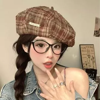 Весна и лето новые шляпы в британском стиле мужские и женские береты модные ретро шляпы в клетку газетчика шляпы с изображением лица маленького художника модные шляпы M56-58cm чёрный