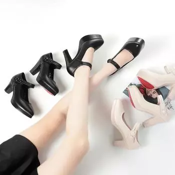 Весна и лето Новые супер высокие каблуки с заостренным носком на платформе, водонепроницаемые, устойчивые, элегантные, неутомляющие ноги, маленькие кожаные туфли 34