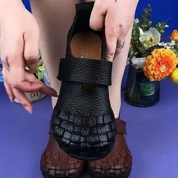 Весна и лето новые толстые женские туфли в британском стиле в римском стиле ретро повседневная мода материнские туфли-лодочки для среднего и пожилого возраста 35 чёрный