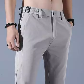 Весна и лето Новые тонкие мужские повседневные деловые брюки из ледяного шелка Модные трендовые брюки 28 чёрный