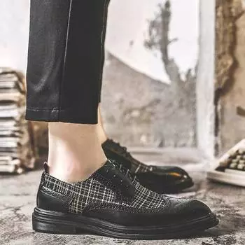 Весна и лето Новые удобные шнурованные трендовые деловые модные мужские туфли с острым носком на низком каблуке мужские кожаные туфли Px55-J 38 чёрный