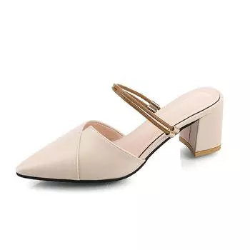 Весна и лето Новые закрытые босоножки женские остроносые двухсекционные цельные с прохладным полуприлегающим толстым каблуком босоножки для женщин 40