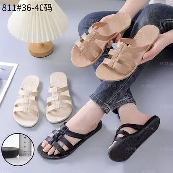Весна и лето новые женские сандалии модная верхняя одежда повседневные римские сандалии на плоской подошве с открытым носком пляжные тапочки с круглым носком 36