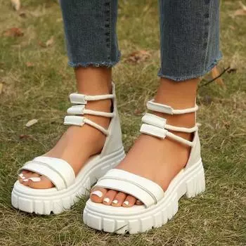 Весна и лето новые женские сандалии ретро пеньковая веревка молния сзади персонализированные кекс платформа римские сандалии женские 35 чёрный