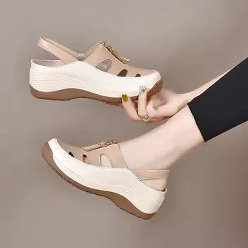 Весна и лето новые женские туфли сумка голова пустая платформа каблук босоножки высокий каблук мода римская мода простые туфли для мам 35