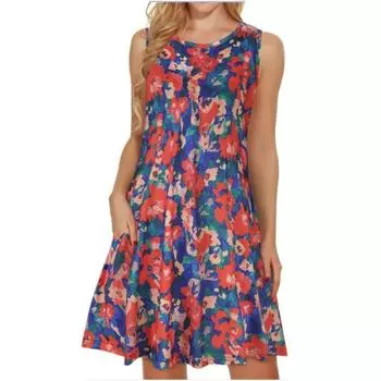 Весна и лето Новый безрукавный свитер с принтом и карманом, большой круглый вырез, платье-жилет S