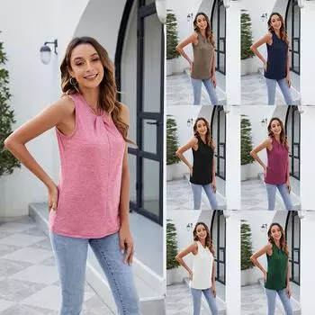 Весна и лето новый однотонный жилет без рукавов модные сексуальные топы для женщин M розовый