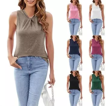 Весна и лето новый однотонный жилет без рукавов модные сексуальные топы для женщин M чёрный