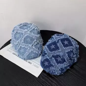Весна и лето новый повседневный универсальный газетчик шляпа художника показывая лицо маленькая шляпа ретро старый деним шляпа вперед мода M56-58cm синий
