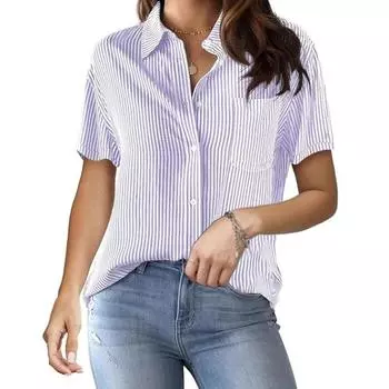 Весна и лето Новый принтованный полосатый кардиган Топ Повседневная и модная рубашка с короткими рукавами S чёрный