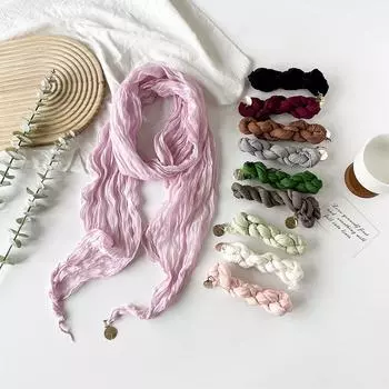 Весна и лето Новый шелковый шарф с облачным узором для женщин, отжатый лен, стиль феи, металлическое украшение, французский нишевый элегантный шарф 55 * 160cm