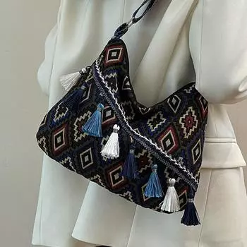 Весна и лето Новый стиль Этническая ретро женская сумка через плечо большой емкости с кисточками в китайском стиле Повседневная женская сумка через плечо