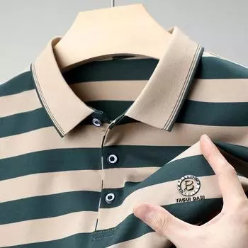 Весна и лето, новый стиль, полосатая тонкая рубашка-поло с короткими рукавами, мужская футболка с короткими рукавами, повседневная мужская рубашка-поло M