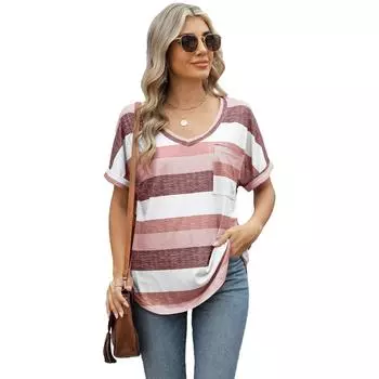 Весна и лето новый стиль повседневный удобный базовый стиль свободный короткий рукав футболка топ жилет для женщин S розовый