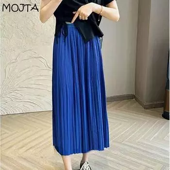 Весна и лето, новый стиль, простая юбка с высокой талией, закрывающая мясо и демонстрирующая тонкость, универсальная плиссированная юбка средней длины для женщин