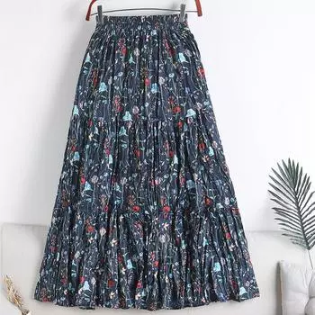Весна и лето, новый стиль, свободная эластичная талия в пасторальном стиле, плиссированная большая распашная юбка с цветочным принтом, длинная юбка