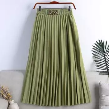 Весна и лето, новый стиль, тонкая плиссированная юбка с высокой талией, легкая цепочка для зрелых женщин, большая распашная юбка трапециевидной формы средней длины, женская юбка средней длины
