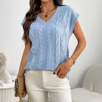 Весна и лето Новый жилет с V-образным вырезом и цветочным принтом, свободный жилет и свитер без рукавов S зелёный