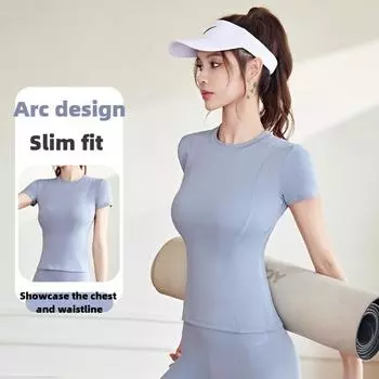 Весна и лето облегающая спортивная футболка с короткими рукавами одежда для йоги топы женские фитнес облегающие беговые йога короткие рукава S