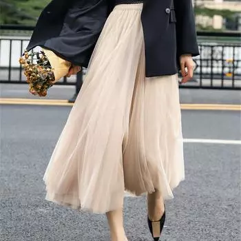 Весна и лето однотонная сетчатая юбка эластичная распашная юбка с высокой талией плиссированная юбка XL