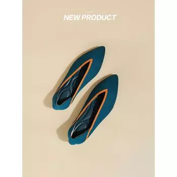 Весна и лето остроносые трикотажные туфли с неглубоким горлом повседневные туфли на плоской подошве одинарные туфли женские 34