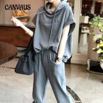 Весна и лето плюс размер спортивный костюм женский модный повседневный темперамент футболка с короткими рукавами брючный костюм S серый