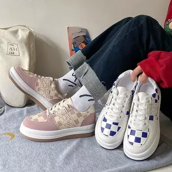 Весна и лето Повседневная мода Новые дышащие кроссовки с круглым носком и квадратным узором, подходящие по цвету, удобная женская обувь для ходьбы 35