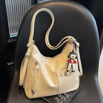 Весна и лето Повседневная мягкая кожаная большая сумка-тоут Модная сумка для поездок на работу и обратно и рюкзак чёрный