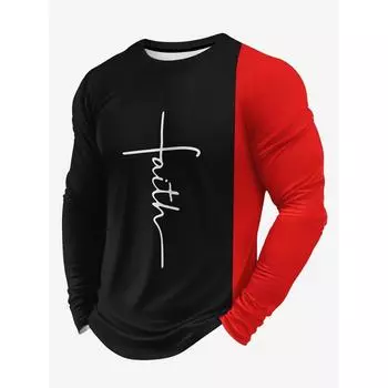 Весна и лето Повседневная мужская футболка с круглым вырезом и длинным рукавом с принтом креста, однотонная, с длинным рукавом, в стиле пэчворк, модная мужская футболка S