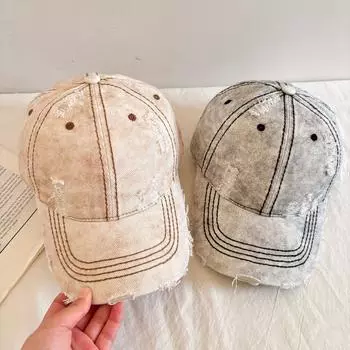 Весна и лето повседневные делают кепки с козырьком мужчины показывают свои лица маленькие универсальные шляпы от солнца индивидуальность рваные джинсовые бейсболки женщины M56-58cm чёрный