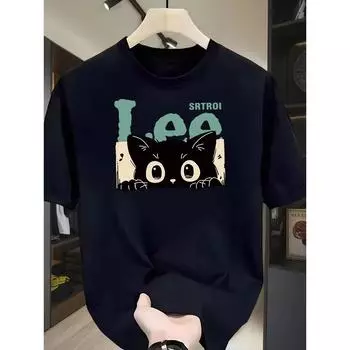 Весна и Лето Принт Кошки Повседневная Носка Спорт Мужчины и Женщины Одинаковая Футболка Круглый Вырез Хлопок Короткий Рукав S