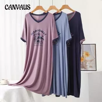 Весна и лето принтованные ночные рубашки женские большие размеры домашняя ночная рубашка платье XL озеро синий